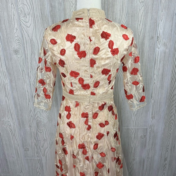 boutique floral embroidered midi dress M vintage look victorian fit & flare NWOT - Picture 8 of 12